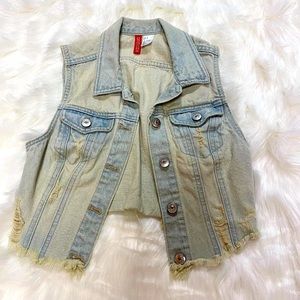 Light Blue Acid Wash Denim Cropped Mini Vest